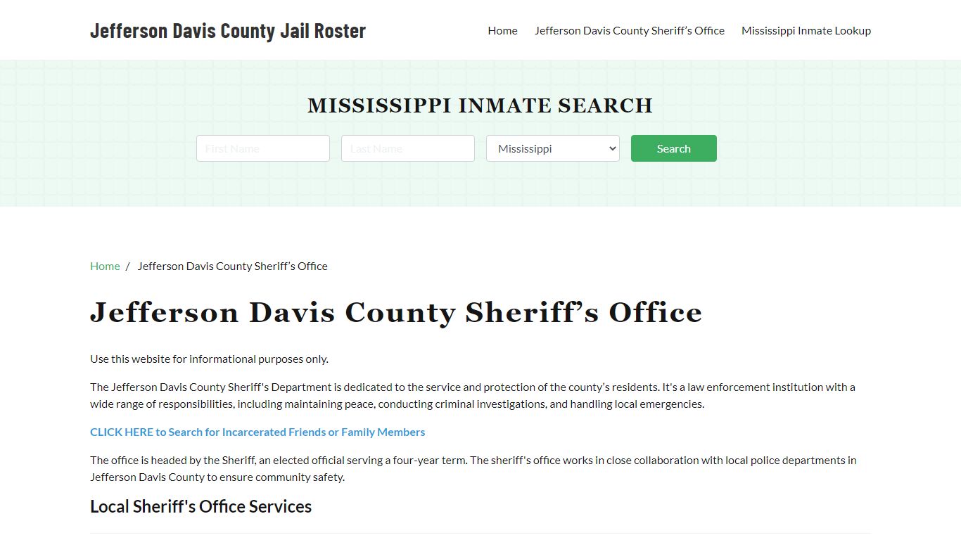 Jefferson Davis County Sheriff Office, MS, Arrest Warrants Search