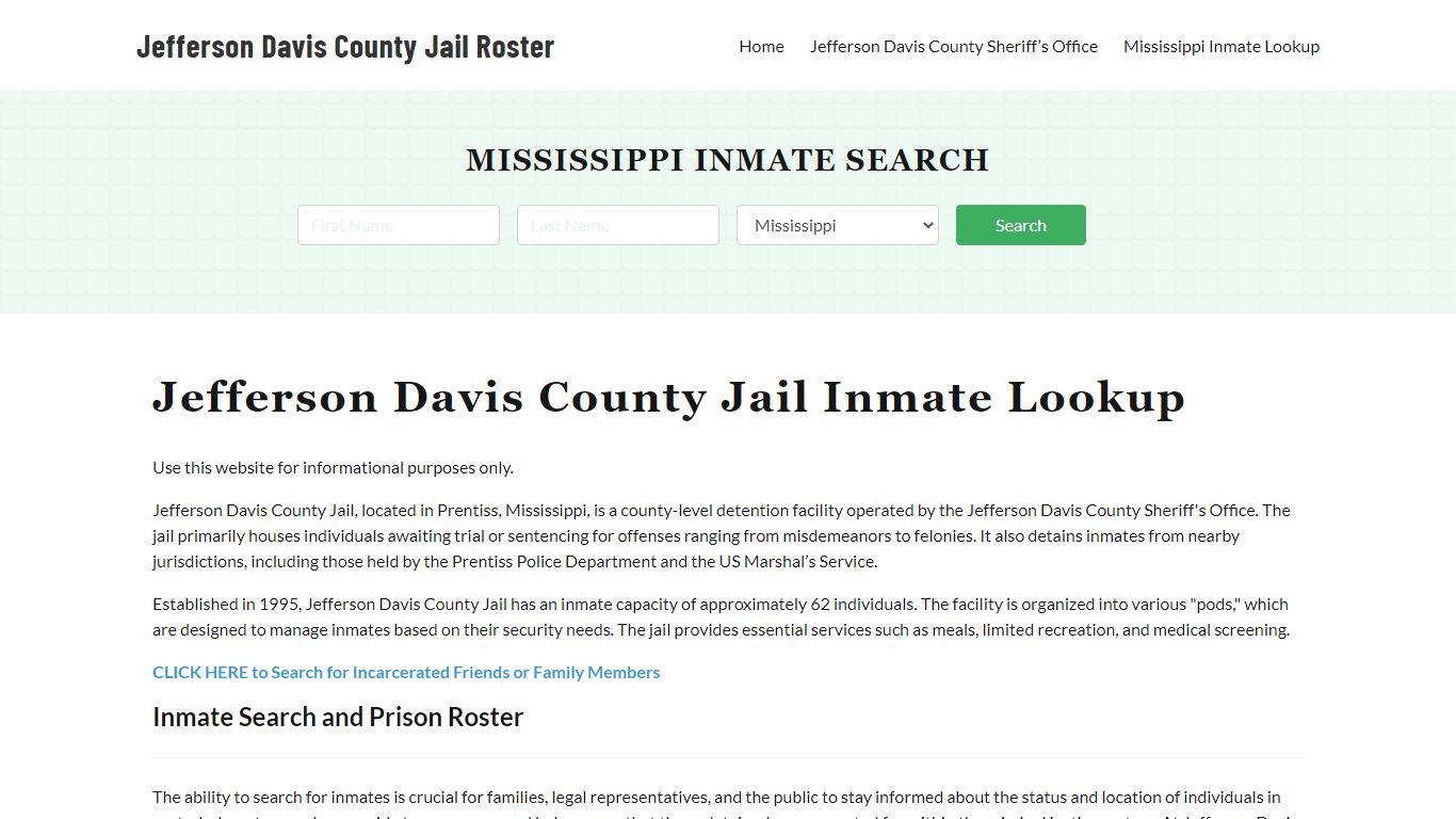 Jefferson Davis County Jail Roster Lookup, MS, Inmate Search